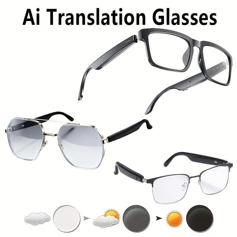 AI Smart Glasses with 8MP HD Camera, Touch Control, ChatGPT Real-Time Translation, Wireless Calling, Blue Light Protection, Dual-Mic Noise Reduction, and Photochromic Lens for Cycling, Driving, Travel, and Office Use