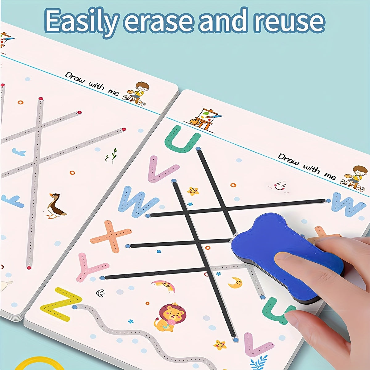 Reusable Handwriting Practice Books for Kids Ages 3-8, 4-Book Set, 128 Pages, Pen Control, Letters, and Numbers Workbook with 4 Pens and Eraser, Homeschool and Classroom Supplies
