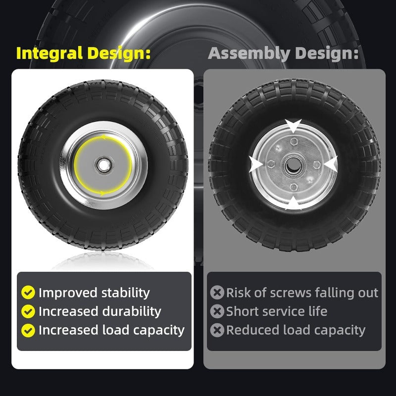 10" Solid Rubber Tires 2-Pack - Flat-Free, 5/8" Axle Bore, Dual Sealed Bearings for Carts, Trolleys, Generators, Lawn Mowers & Garden Carts - Black