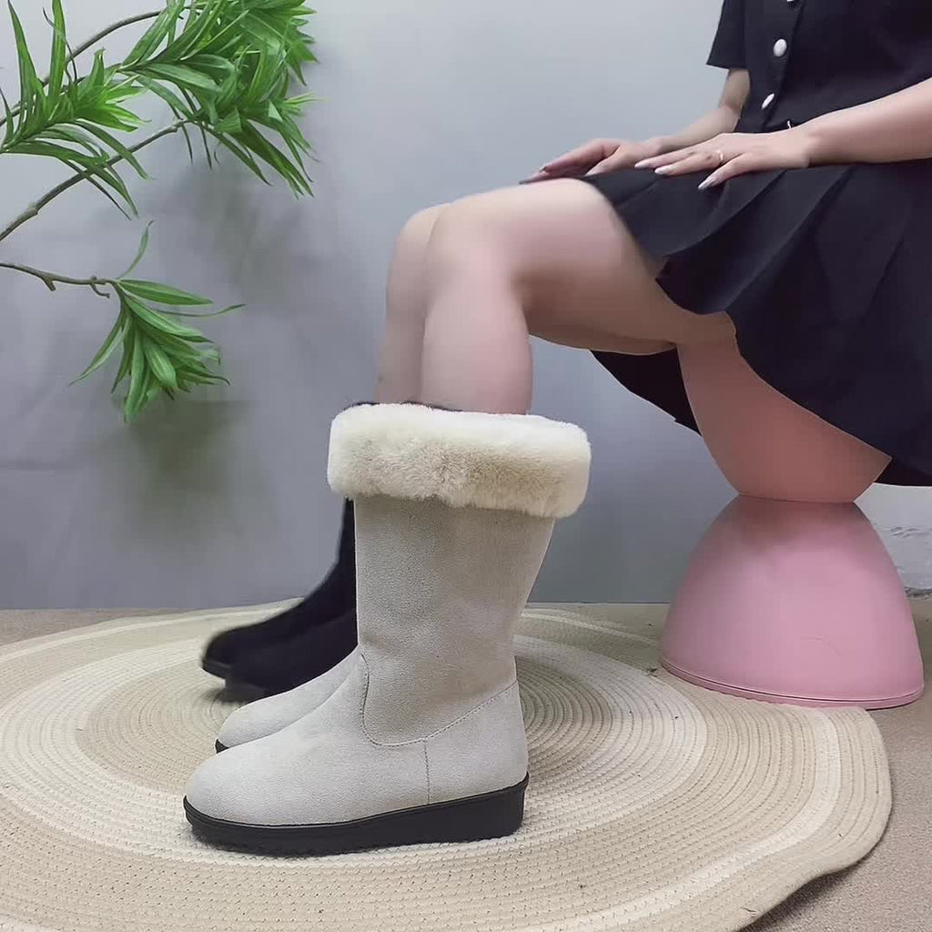 Women's Casual Warm Long Boots - Cozy Winter Knee-High Boots - US 4.5–10.5 - Off-White & Black
