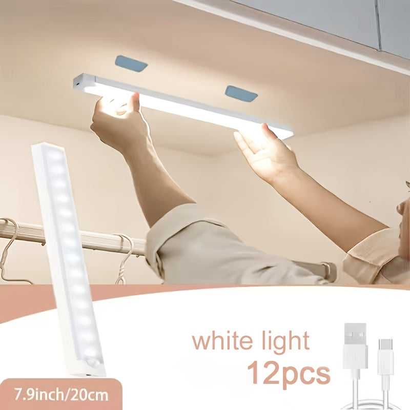 LED Motion Sensor Cabinet Lights USB Rechargeable 6 9 12pcs Wireless Night Light 3 Adjustable Modes for Bedroom, Staircase, Kitchen, Closet, Under Cabinet, Bedside Reading, Hallway, and Home Lighting