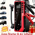 Jump Starter with Digital Tire Inflator, 5000A/10000A Peak, Multi-Function Car Jump Box with Smart Battery Clamps, LED Flashlight, and Power Bank, Emergency Kit for Car, RV, and Motorcycle