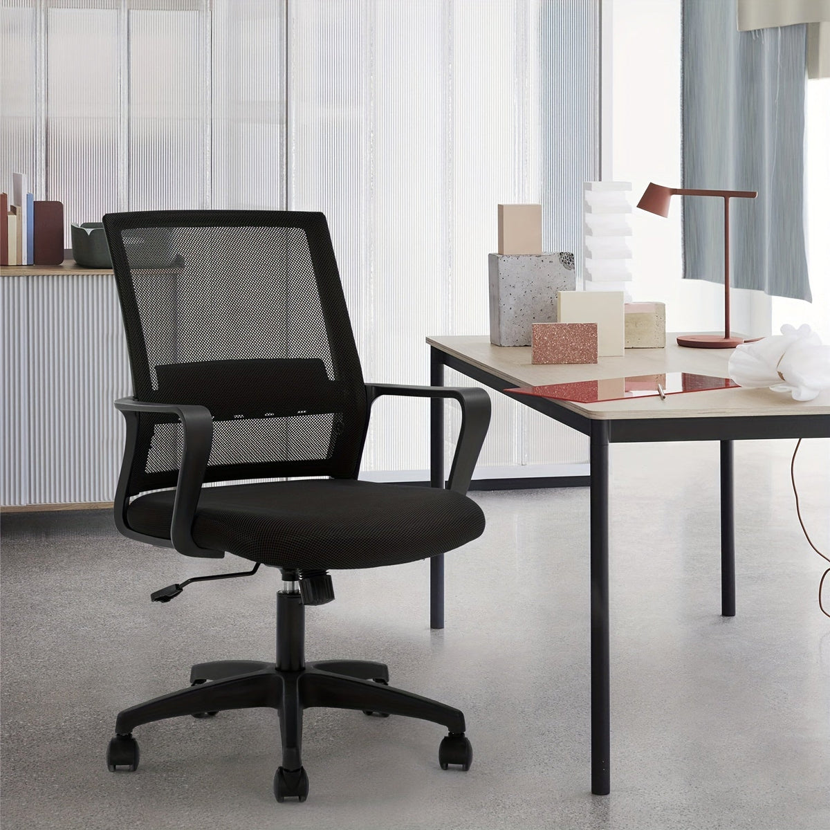 Mid-Back Ergonomic Mesh Office Chair, 360° Swivel, 5-Wheel Base, Lumbar Support Computer Desk Chair for Home Office - 250 LBS Capacity (Available in Black, Grey, Blue, White, Pink)