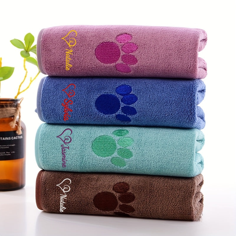 Personalized Pet Towel Custom Name Paw Print Embroidery Super Absorbent Bath Towel for Dogs, Cats, Puppies, and Kittens – Ideal for Bathing, Swimming, and Grooming – Gift – Brown, Purple, Blue