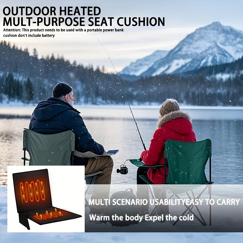 Portable Heated Seat Cushion – Foldable USB-Powered 3-Mode Heat Settings for Stadium Sports Camping & Indoor Outdoor Use in Black (Power Bank Not Included)