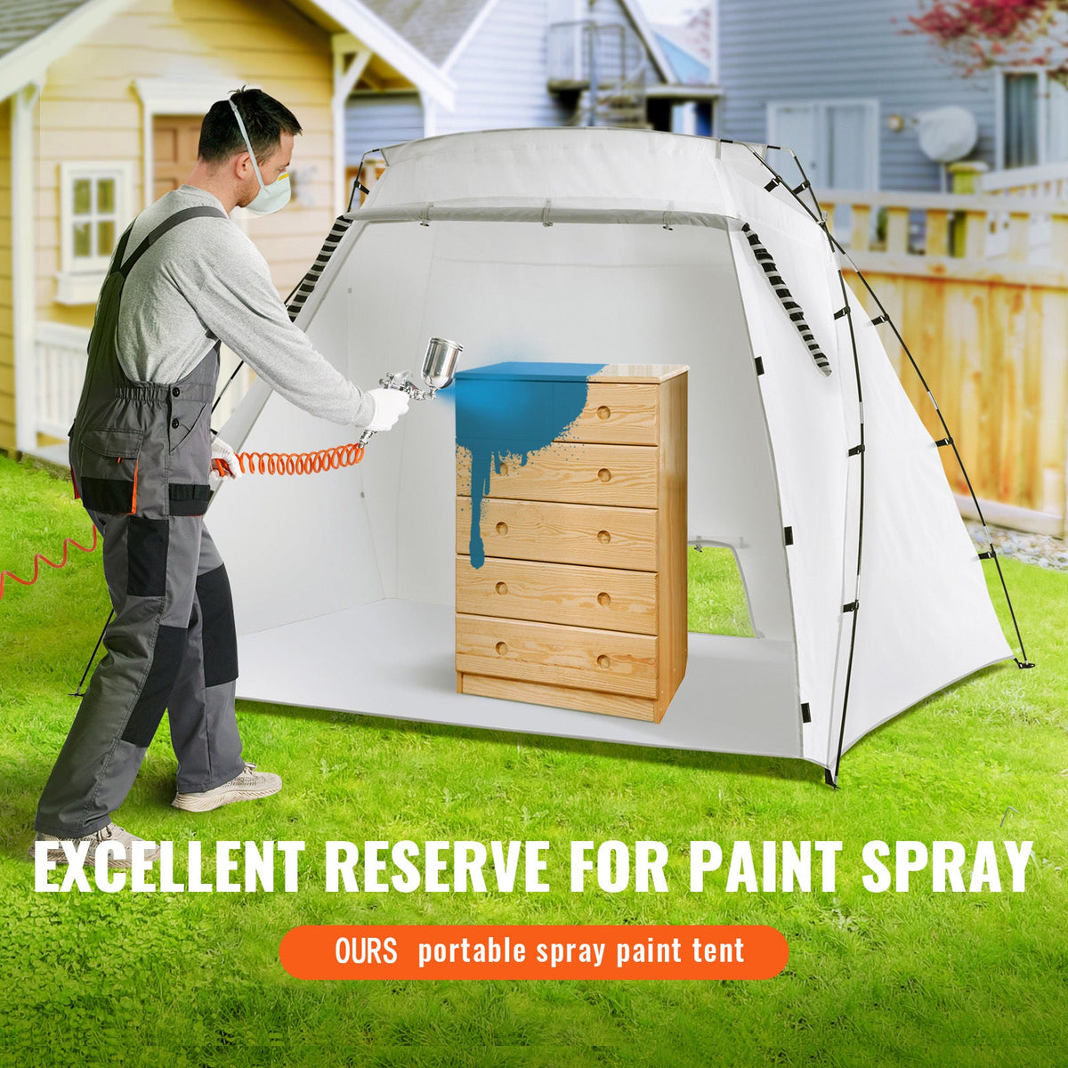 VEVOR Portable Spray Paint Booth Tent - 120"×84"×72" (7.5×5.2×5.2 ft), Pop-Up Paint Shelter, Vented, Stakes & Ropes Included - Furniture, Crafts, Airbrush & DIY Painting