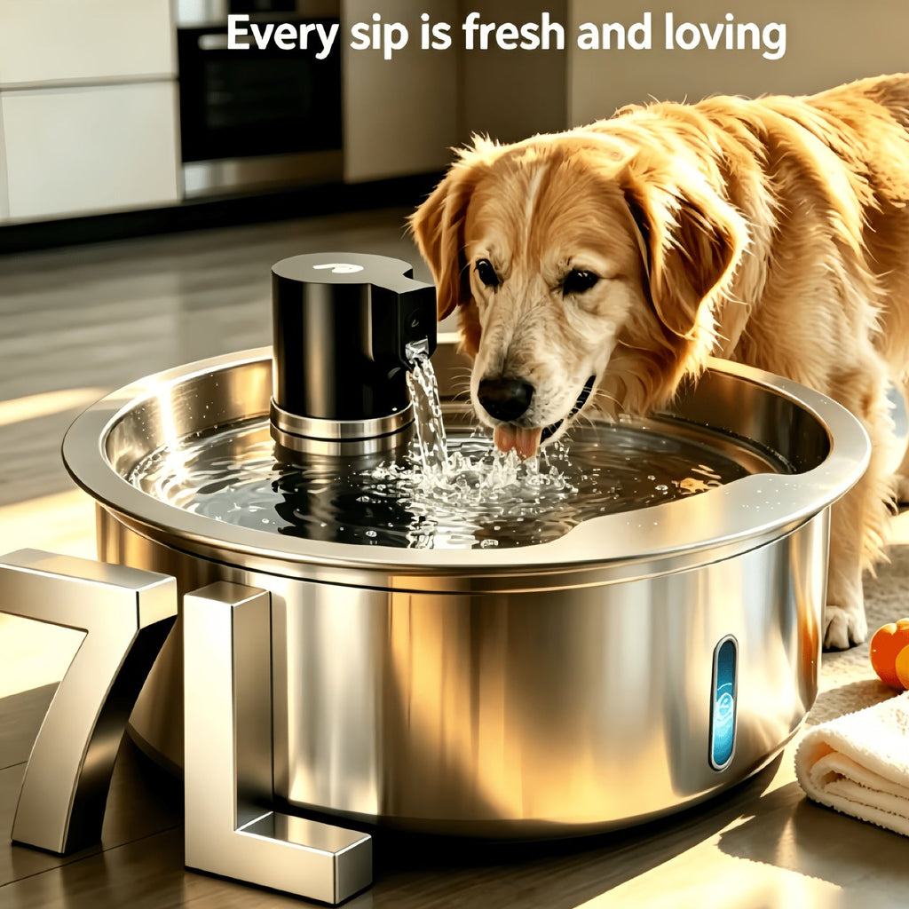 Automatic Pet Water Fountain - 1.85-Gallon Stainless Steel, USB-Powered, for Cats & Dogs & Multi-Pet Households - Includes Filter Cartridges - Silvery