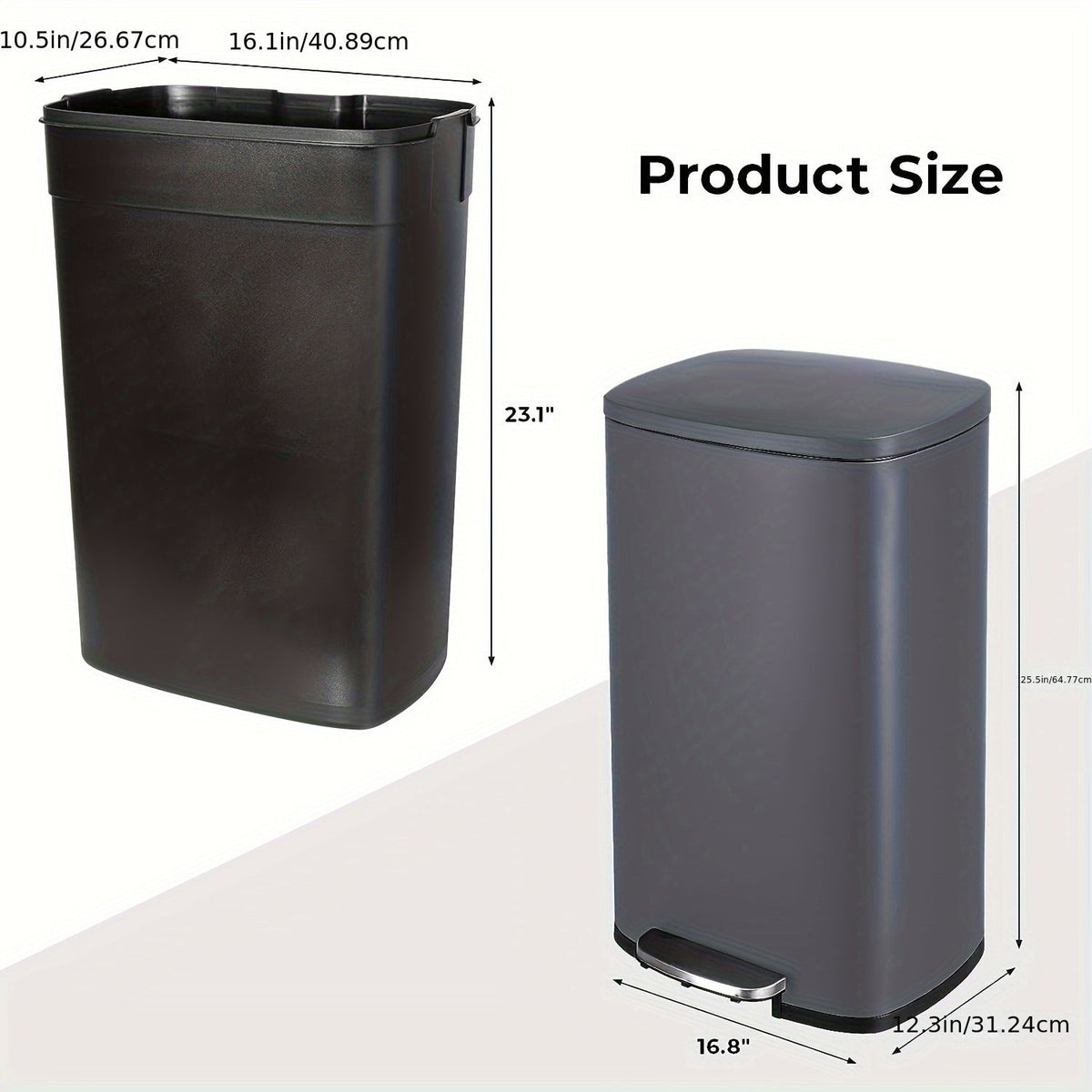 Stainless Steel Step Trash Can 7.93 Gallon – Soft-Close Hinged Lid Odor-Seal Waste Bin with Removable Inner Bucket for Kitchen Bathroom Bedroom in 6 Colors
