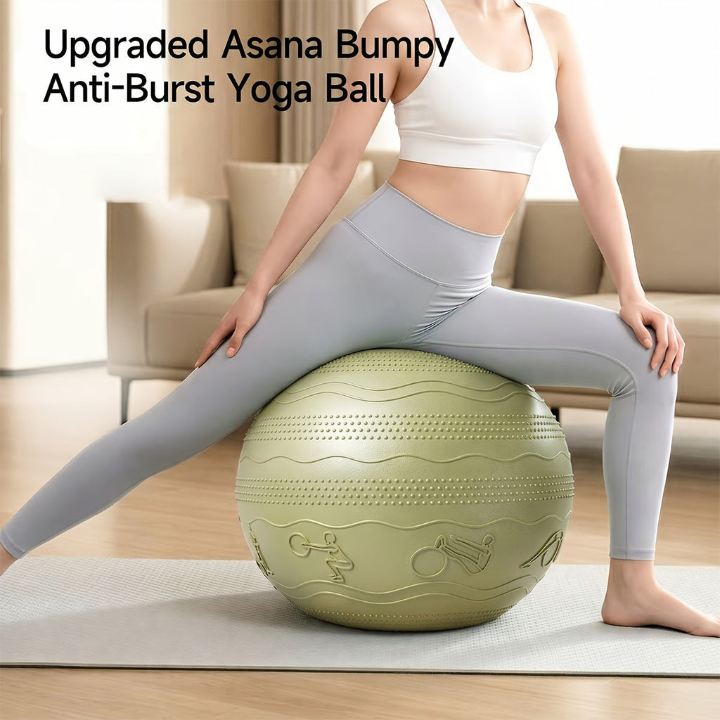Yoga Exercise Stability Ball 65cm Non-Slip Textured PVC with Air Pump for Balance Training Core Strength & Stretching Home Gym & Office Chair – Green White Brown