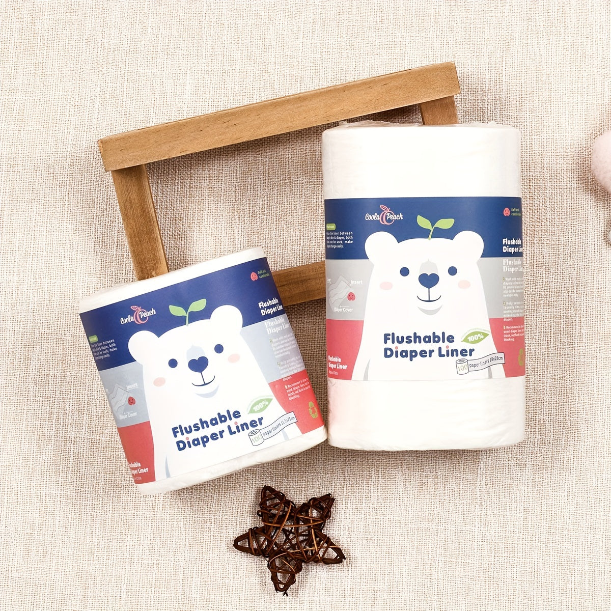 2-Pack Bamboo Flushable Diaper Liners for Baby Cloth Diapers, Fragrance-Free & Chlorine-Free Disposable Cloth Diaper Inserts, Gentle on Baby Skin, S+S S+L & L+L Size Options
