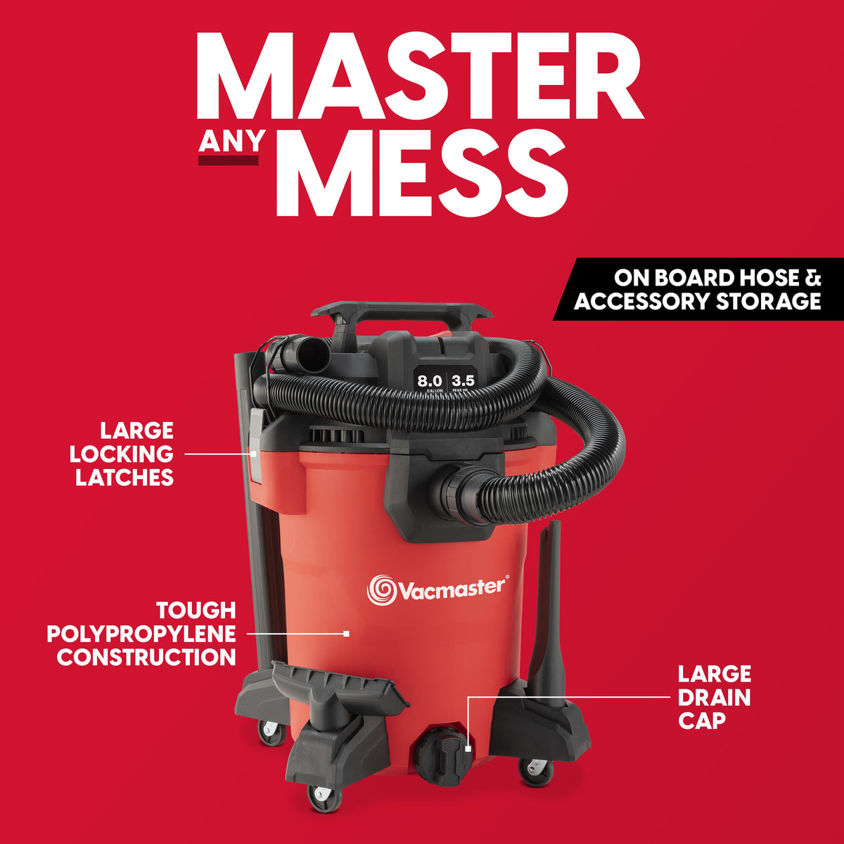 Wet/Dry Vacuum Cleaner Shop Vac with Blower Function & On-Board Storage – 2.5 Gal 2 Peak HP Wall Mount or 8 Gal 3.5 Peak HP for Garage Car Workshop & Home Cleaning