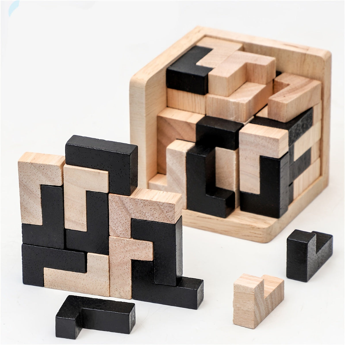 YIDIEMO 54-Piece Wooden Brain Teaser Puzzle Cube, L-Shaped Jigsaw Logic Puzzle for Kids, Early Intelligence Development Educational Toy, Fun Birthday & Holiday Gift