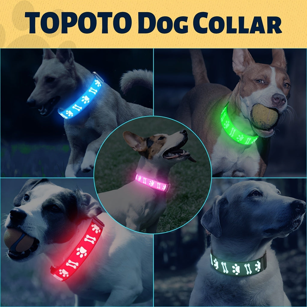 LED Dog Collar with 15 Light Modes, USB Rechargeable – Glowing Safety Collar with 3D Flash Patterns for Night Walk Visibility, Available in XS S M L and 5 Colors (Blue, Pink, Red, Green, Black) for Small, Medium, Large Dogs & Puppies