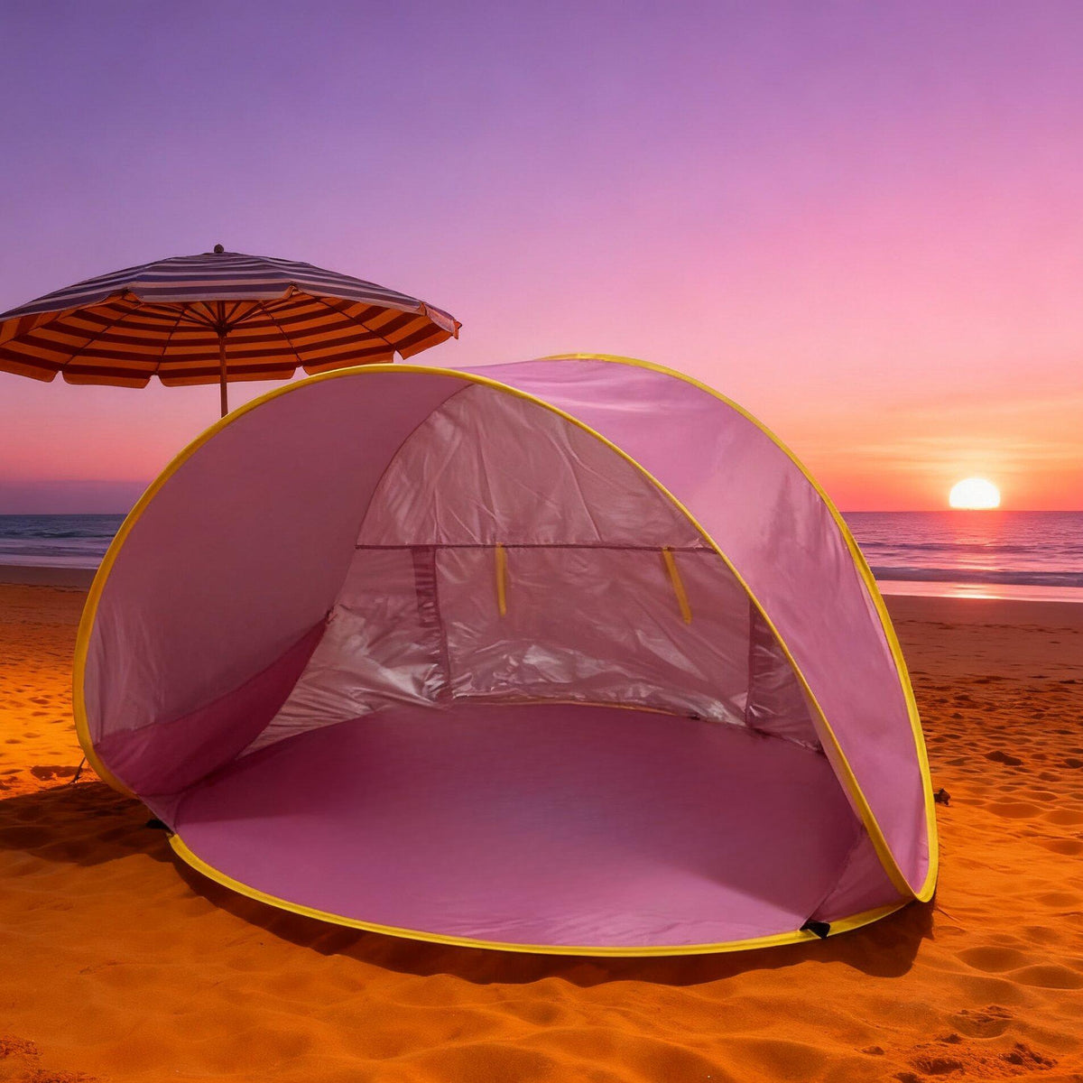 Portable Pop-Up Beach Sun Shade Tent – Quick Setup UV Protection Sun Shelter, Lightweight (Under 50g/m²) for Beach, Hiking, Camping, Family Outdoor Travel, Sun Umbrella Canopy