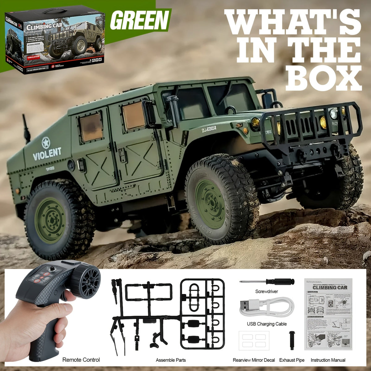 C8835 Full-Scale RC Military Off-Road Vehicle for Adults - Proportional Transmission, Variable Speed, Climbing, Multi-Mode LED Lighting, 5 Openable Doors, Optional Machine Gun & Winch Accessories