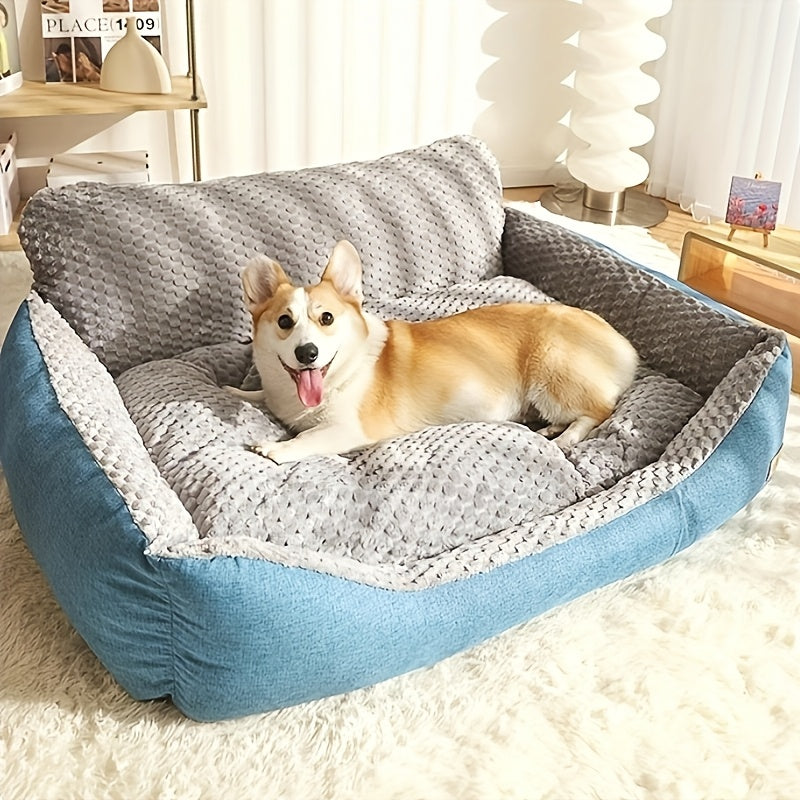 Luxury Plush Pet Sofa Bed with High Backrest – Thick Warm Washable Dog Bed for Large, Medium, and Small Dogs & Cats, All-Season Comfort, Easy-Clean Cover, Sizes S, L, XL, Grey Blue