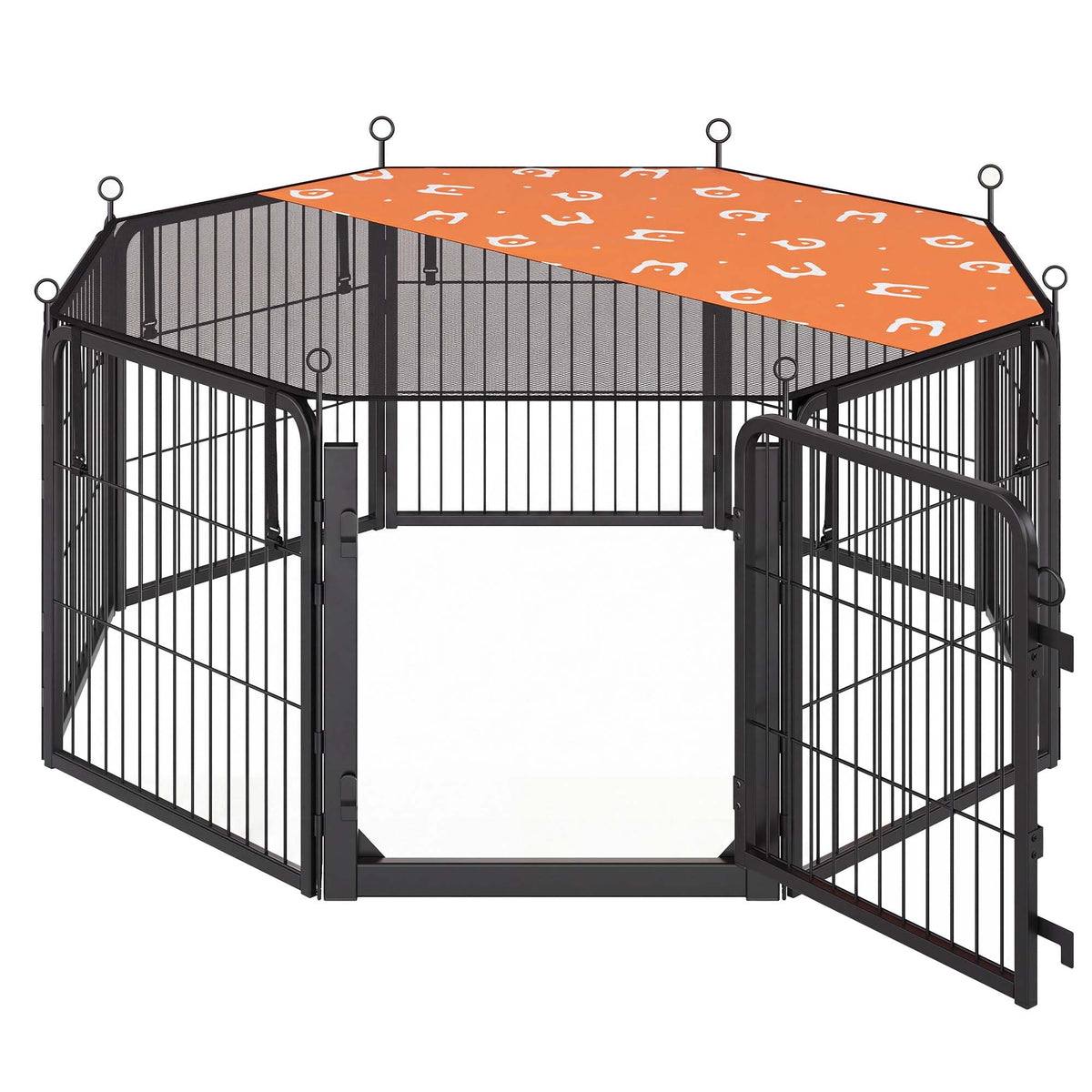 8-Panel Dog Playpen with Mesh Roof, 54.5"x54.5"x23.6", Rust-Resistant Steel & POM Frame, One-Hand Latch Door, 5-Min Setup, Indoor Outdoor Pet Exercise Pen, Black
