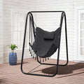 Metal A-Frame Outdoor Swing Chair with Stand – Rust-Proof Hammock Chair for Patio, Garden & Poolside, 500 LBS Capacity, 10-Min Assembly, Neck Cushion & Side Pocket, Gray Blue Navy Teal – Nova Mart