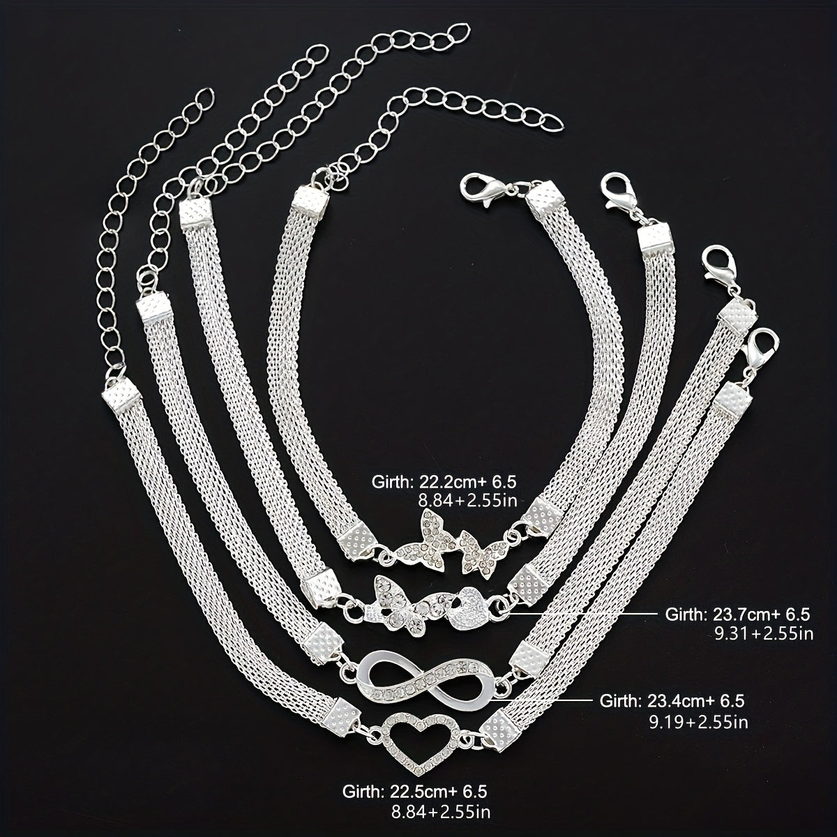 925 Silver Butterfly Infinity Anklet Set (4pcs) – Stackable Foot Chain Bracelet for Women, Elegant Summer Jewelry, Mother's Day & Birthday Gift