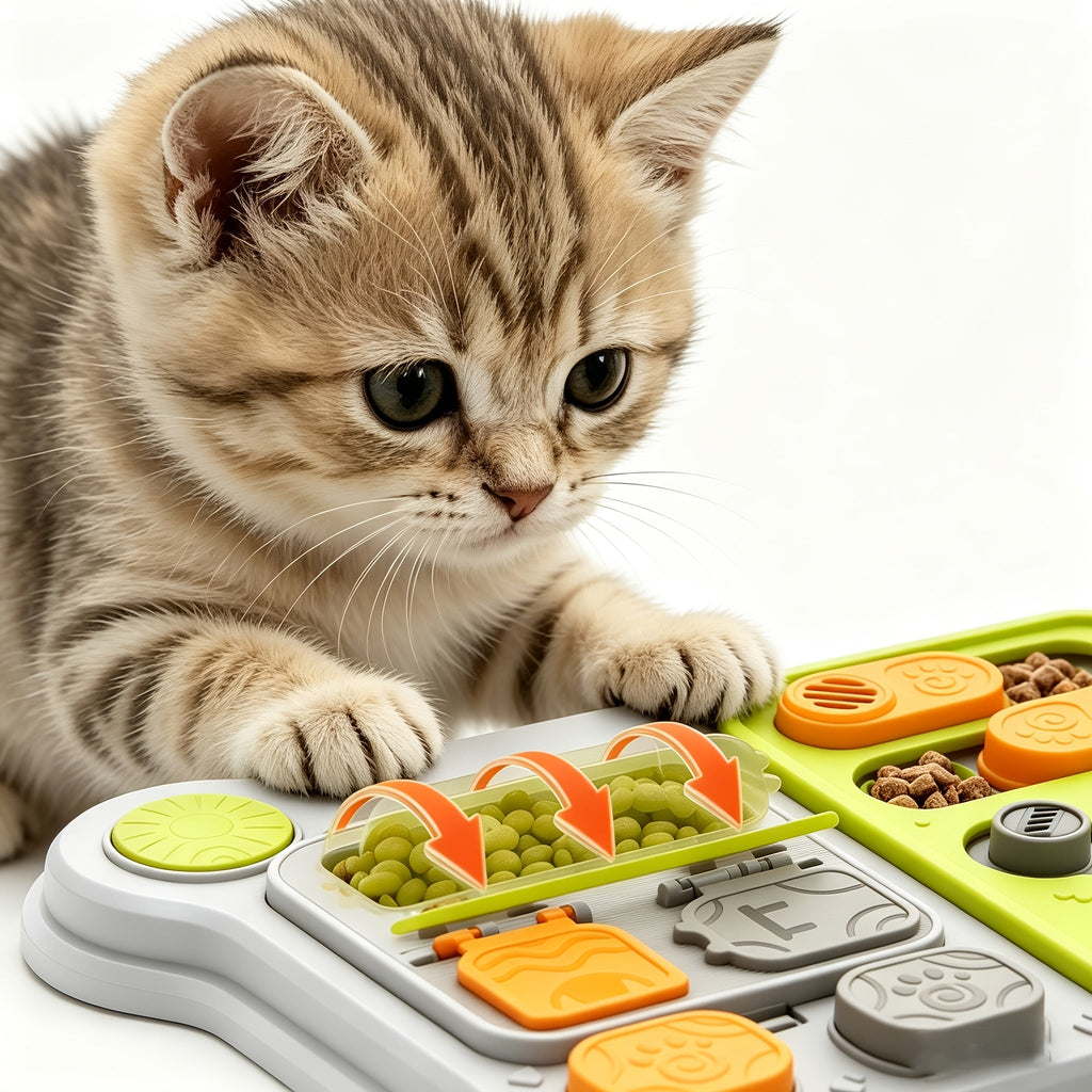 猫咪益智慢食碗——室内猫互动大脑训练玩具及慢食盘，防吞咽IQ提升游戏，双重用途娱乐与喂食配件