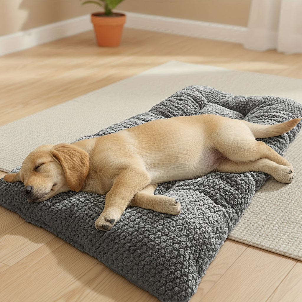 Extra Large Plush Dog Crate Pad Mattress - Thickened Ultra-Soft Polyester Dog Bed for Small, Medium, and Large Dogs & Cats, Oversized Rectangular Kennel Mat with Reversible Pillow, Non-Slip Washable Pet Bed