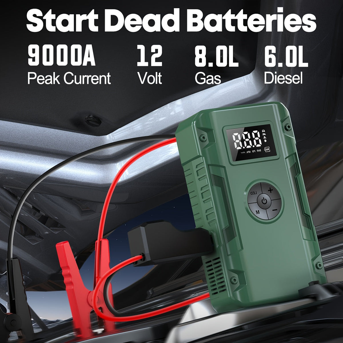 10000A 7-in-1 Car Jump Starter with 150PSI Air Pump – Portable Battery Booster for Gas & Diesel Engines, High-Pressure Pump, Vehicle Emergency Kit, Power Bank