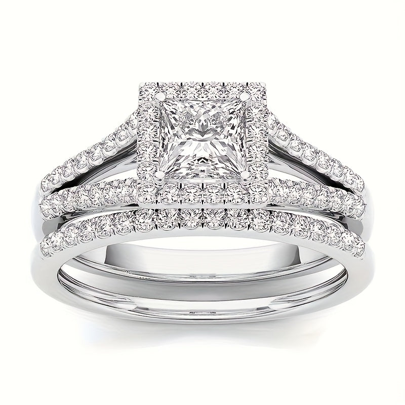 9-Piece Princess Cut Cubic Zirconia Bridal Wedding Ring Set for Women – Stackable Engagement Rings, Classic Jewelry Gift for Girlfriend & Wife