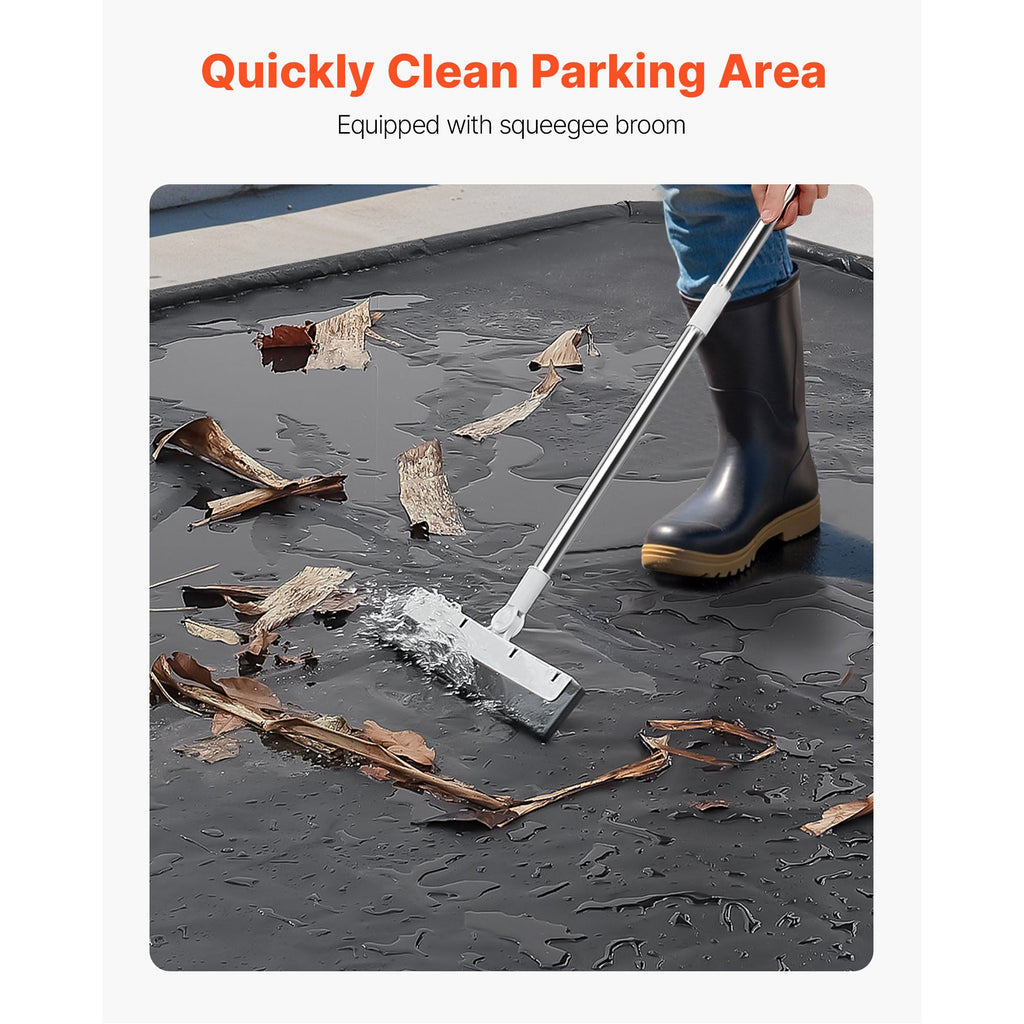 Garage Floor Containment Mat, 7 Ft 9 In x 18 Ft, PVC Non-Slip Waterproof, 30mm Raised Thickened Edge, Squeegee Included, Hook & Loop Tape, Protection from Snow, Rain & Mud, for Car Parking, Black