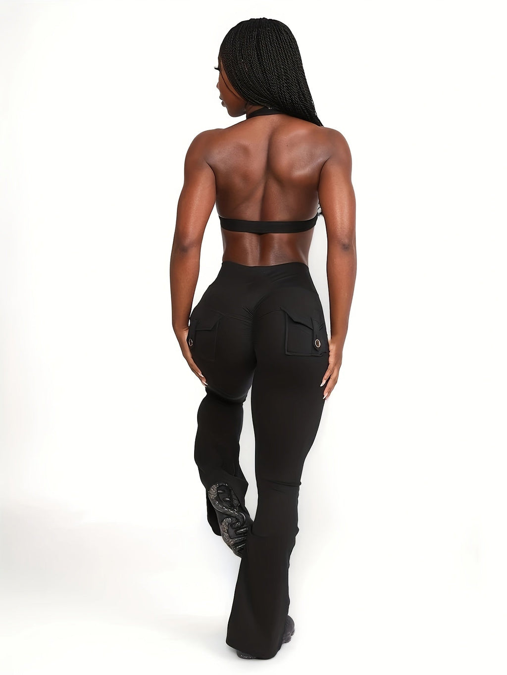 Women's High-Waisted Flare Pants 3-Pack – Butt-Lifting Tummy-Control Quick-Dry Cargo-Style Leggings, Tracksuit Casual Sports Full-Length Trousers (Black, Gray, Green)