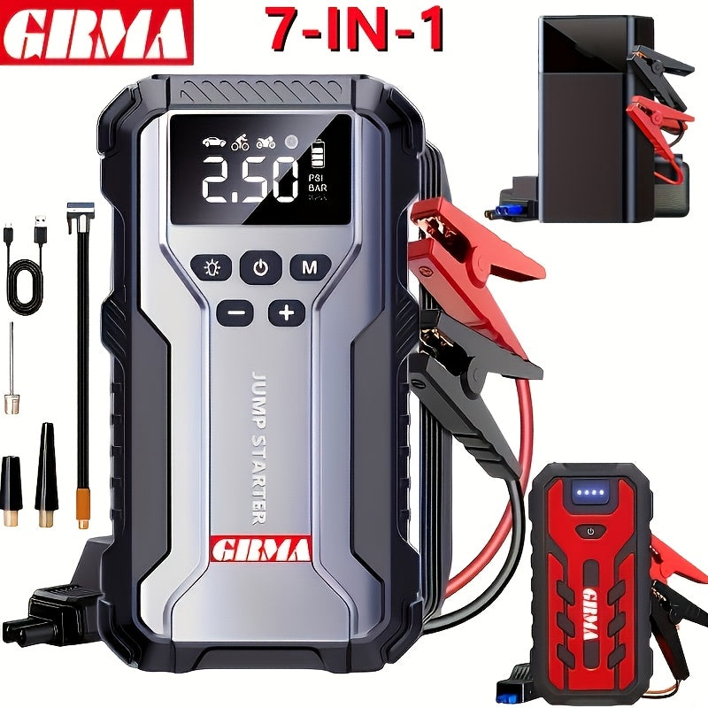 7-in-1 Portable Car Jump Starter with 150PSI Air Compressor, Digital Display, and Emergency Power Bank for Gas & Diesel Engines - Car Battery Booster Pack with Air Pump