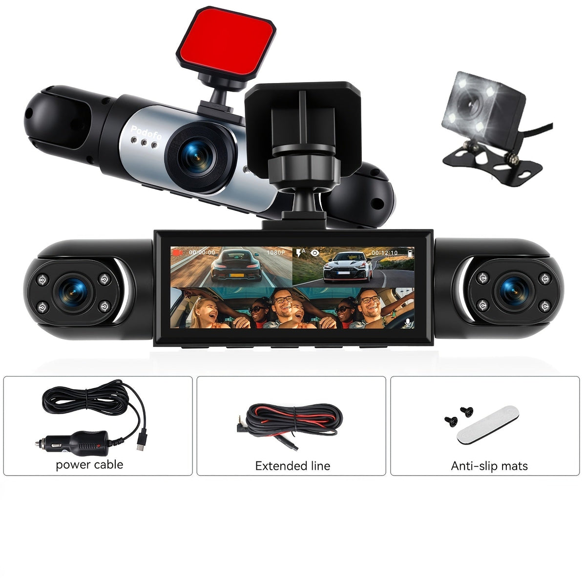 360° 4-Channel Dash Cam 1080P Full Coverage – 1080P Front + 720P Front/Rear/Left/Right, Night Vision, WDR, G-Sensor, Loop Recording, Car Driving Recorder with Optional 32GB/64GB TF Card