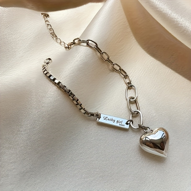 925 Sterling Silver Ankle Bracelet Set with Heart Charm and Lucky Tag – Boho Layered Anklets & Bracelets for Women, Dainty Matching Jewelry Gift for Christmas, Birthdays, Beach Vacations, and Daily Wear