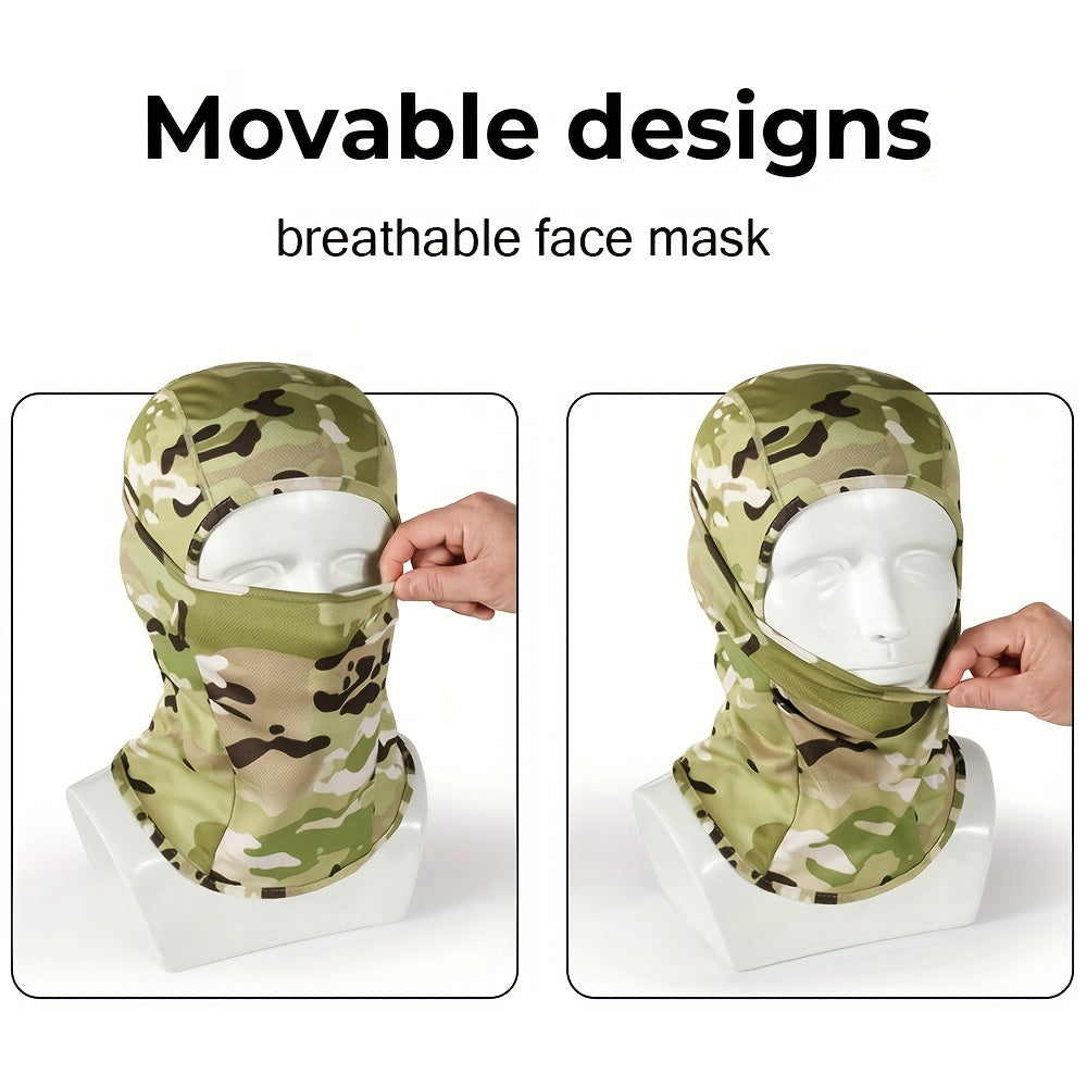 3 Pack Men's Balaclava Face Mask, Windproof, Moisture-Wicking, Breathable Polyester Ski Hood for Outdoor Sports, Cycling, Fishing, Hiking, Hunting – Camouflage & Solid Colors All-Season Headwear