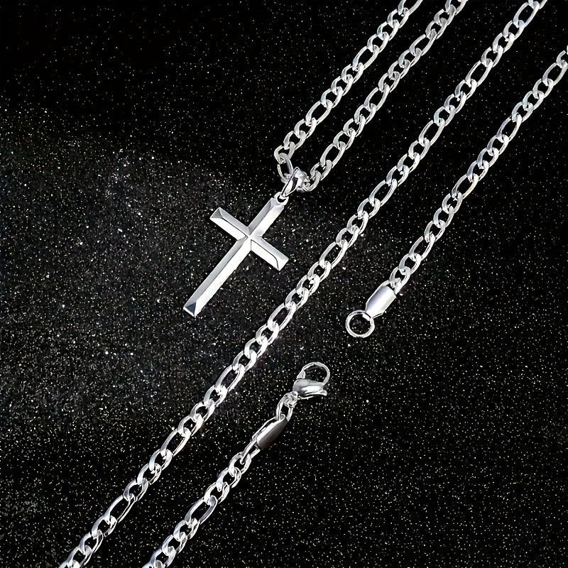925 Sterling Silver Cross Pendant Chain Necklace – Unplated Natural Silver Avant-Garde Unisex Faith Jewelry, Unique Modern Cross Necklace Gift for Anniversary, Christmas, and Birthday for Men and Women