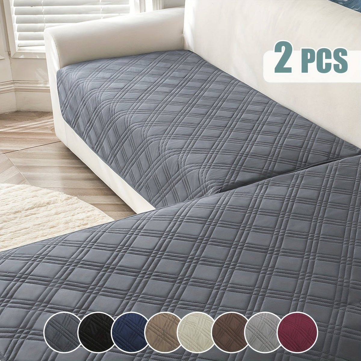 2-Piece L-Shaped Sofa Cover Set - Three-Line Geometric Pattern - Durable, Pet-Friendly & Machine Washable - 35×63″ + 35×82″ - Deep Gray, Coffee, Black, Burgundy, Navy, Camel, Light Grey & Beige