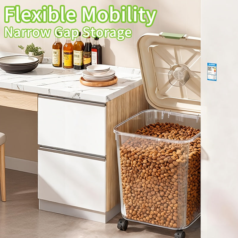 Airtight Pet Food Storage Container with Wheels, Locking Lid, Built-in Scoop, Moisture-Proof Dog and Cat Food Bin for Kitchen Pantry, 11/22/38/55 lbs Dry Food Storage