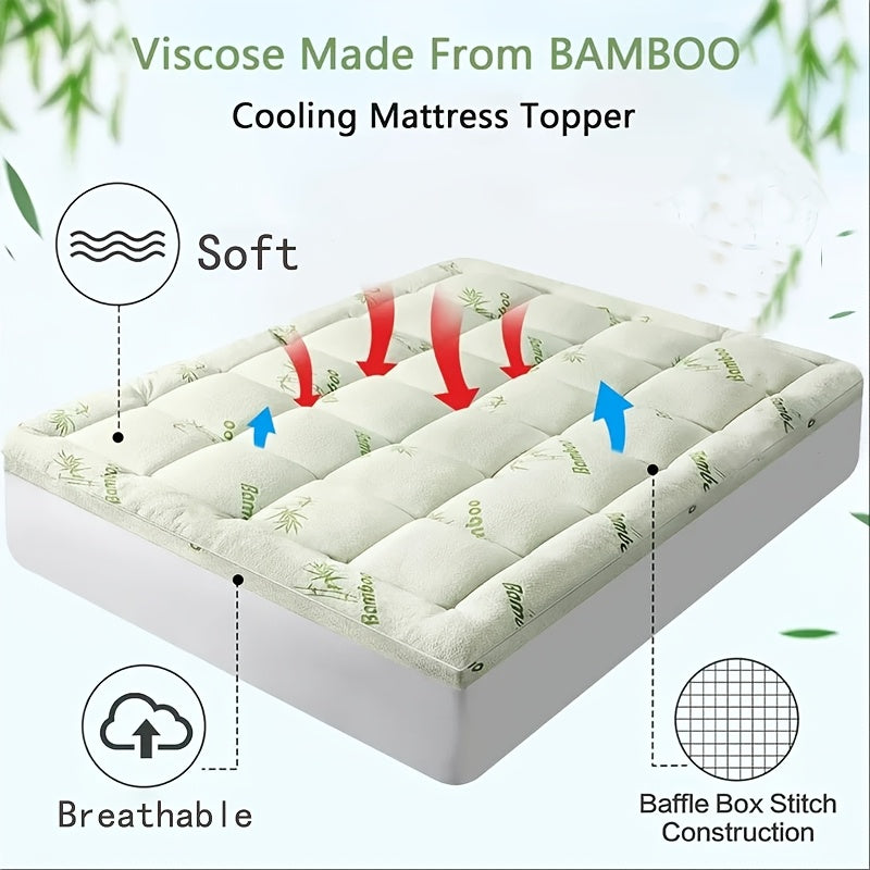 Cool Bamboo Mattress Topper - 450GSM & 1200GSM, 8–21" Deep Pockets - Twin, Full, Queen, King, Cal King & Twin XL - Home, Hotel & Dormitory Bedding - Bamboo Blue