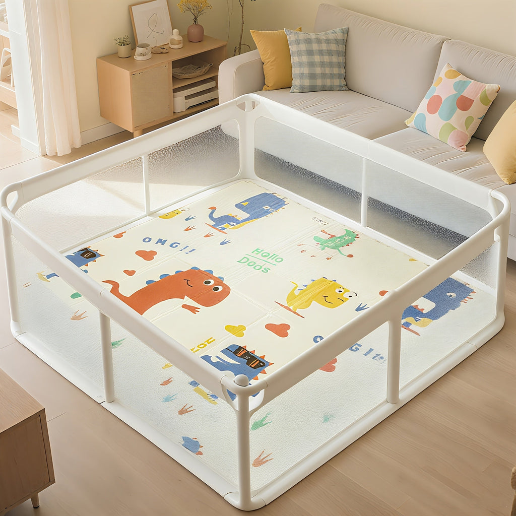 Thickened Baby Crawling Mat, Cute Dragon Cartoon Pattern, Foldable Easy-Store Infant Tummy Time & Learning-to-Crawl Floor Mat for Living Room & Bedroom, 120x120x1cm