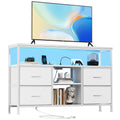 TV Stand with 4 Drawers & LED Lights, Entertainment Center Media Console with Power Sockets, Open Shelves & Adjustable Feet for 50 Inch TV, Living Room Furniture, White Black Rust