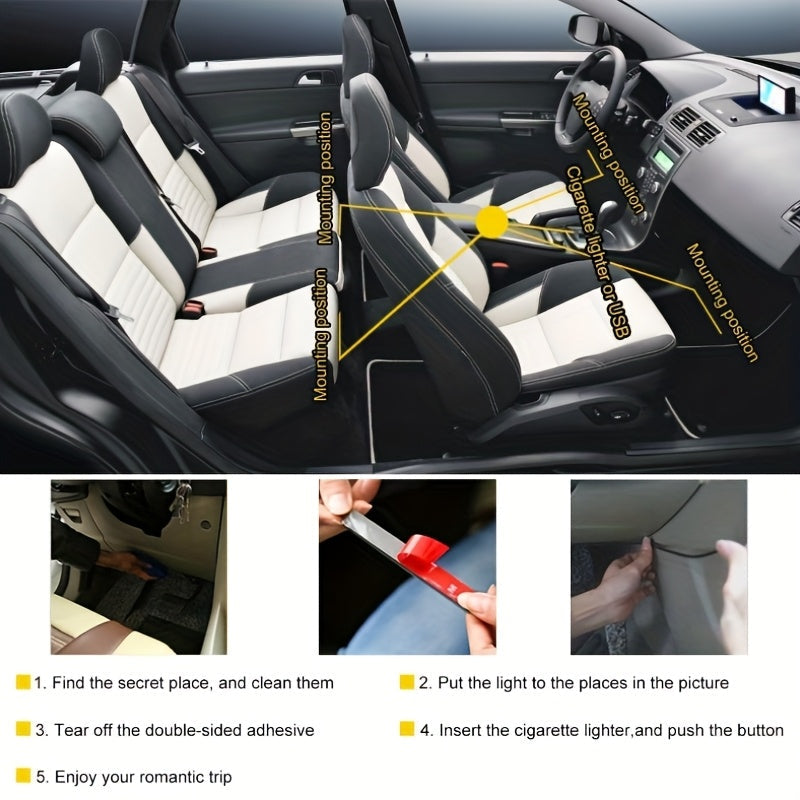Car LED Neon Interior Light Strips USB Powered – High Brightness Automotive Ambient Lighting Kit, Footwell Neon Accent Lights, Interior Mood Lights