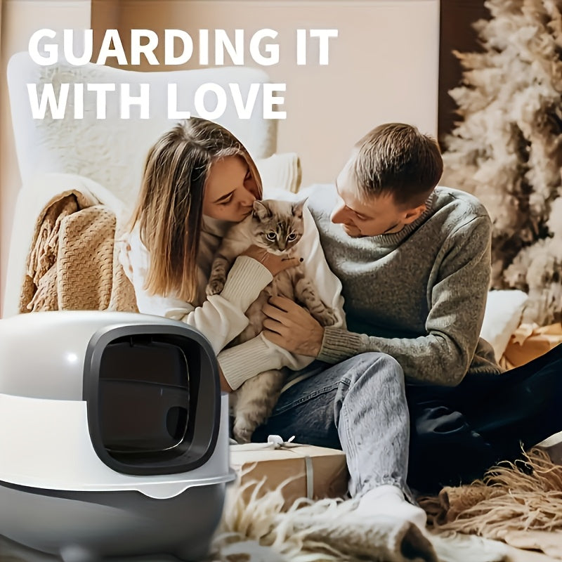 Covered Cat Litter Box with Scoop – Spacious Fully Enclosed Spill-Proof Design, Easy to Clean & Store, Ideal for Small to Medium Cats, Available in Gray, Purple & Blue
