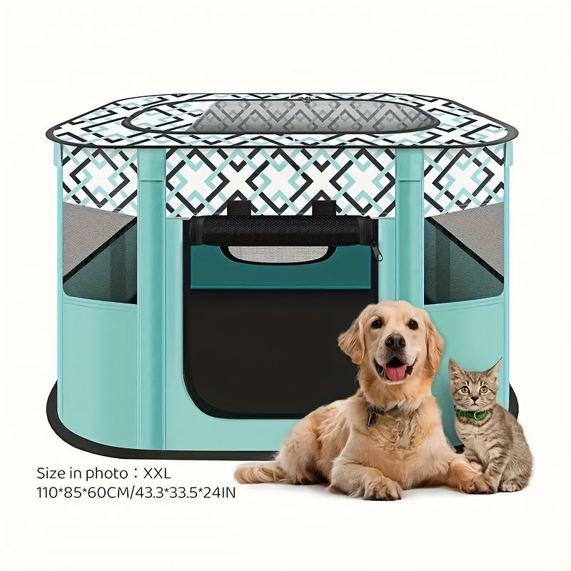 Foldable Pet Playpen for Dogs, Cats, Puppies, Kittens, and Rabbits – Portable Dog Exercise Kennel for Indoor, Outdoor, Camping, and Travel, Includes Storage Bag (Purple/Green, Sizes: M, L, XL, XXL)
