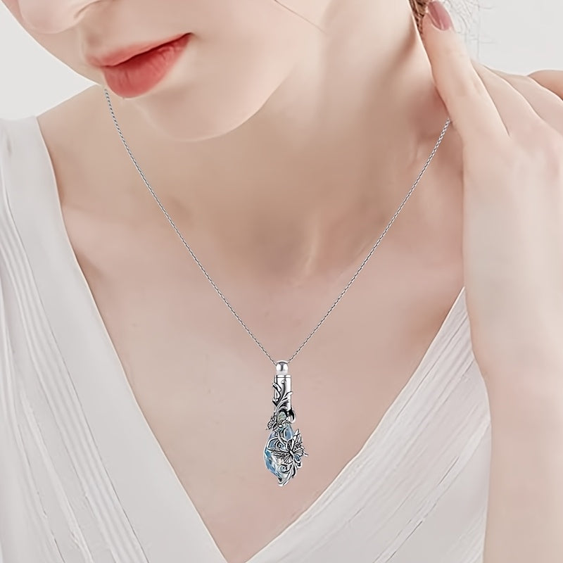 蝴蝶水晶骨灰项链——女士水滴形骨灰吊坠，宠物与人类纪念珠宝，优雅银色纪念项链（银色）
