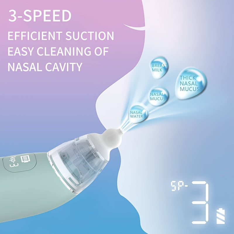 Electric Baby Nasal Aspirator with 3 Soft Silicone Tips, Adjustable Suction & Soothing Music with Light, Gentle Nose Sucker for Newborns Infants & Toddlers, Easy One-Button Operation