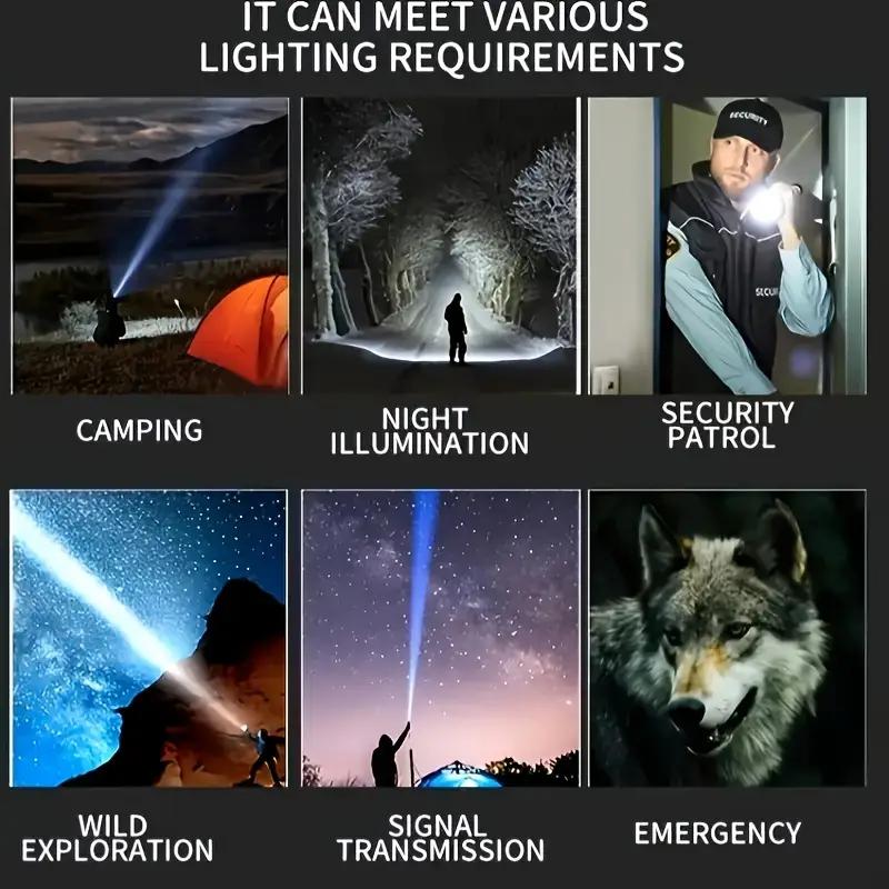 1800 Lumen USB-C Rechargeable LED Flashlight, 8 Modes, Zoomable Beam, COB Tail Light - Tactical Flashlight for Camping, Emergency, Outdoor, and Home Use