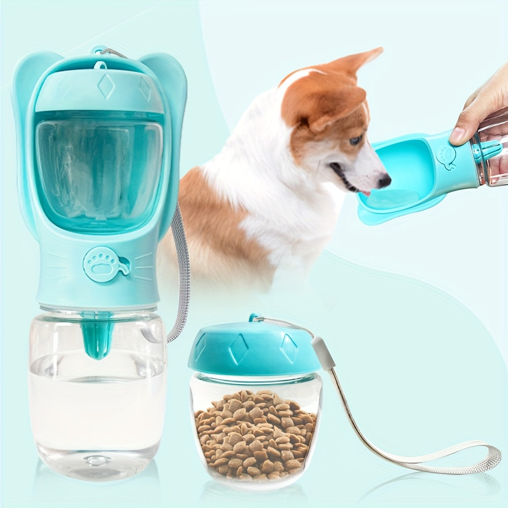 Portable Dog Water Bottle with Food Container - 2-in-1 Outdoor Pet Water Dispenser for Walking, Hiking, and Travel, Leak-Proof Puppy Water Bottle for Dogs & Cats