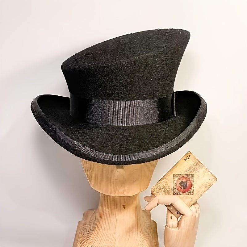 100% Wool Felt Fedora Hat with Ribbon for Women & Men – Adjustable Asymmetrical Top Hat for Church, Parties, and Weddings, Elegant Fashion Headwear in 10 Colors, Perfect Christmas Gift