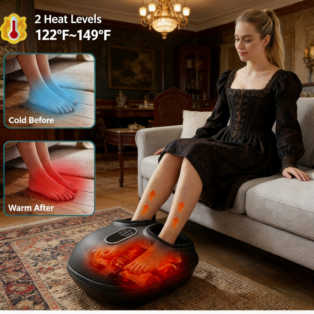 Shiatsu Foot Massager Machine with Heat Deep Kneading & Air Compression 6 Modes – Gift for Men & Women – Black