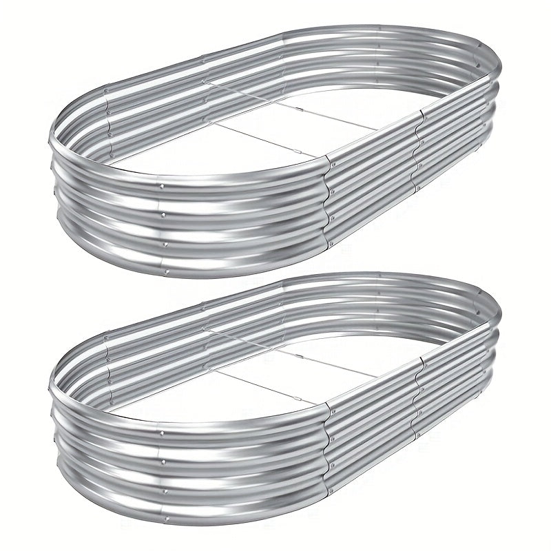 2-Pack Galvanized Raised Garden Bed Kit - Oval Large Metal Planter Boxes for Outdoor Vegetables, Herbs & Flowers