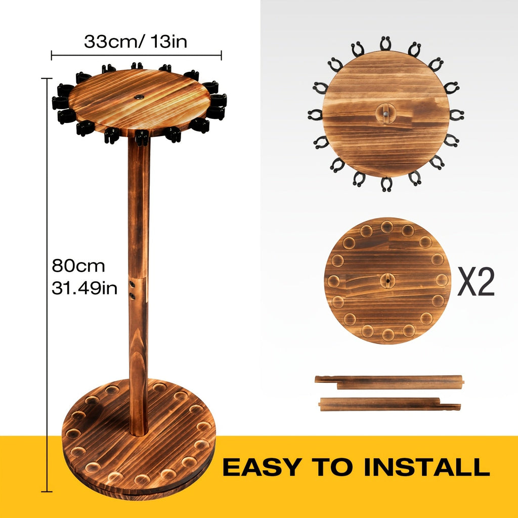 Circular Wooden Fishing Rod Rack Holds 16 Rods, Space-Saving Fishing Pole Organizer for Garage, Shed, Man Cave – 360° Rotating & Fixed Options, Sturdy Wood Construction, Fisherman Gift